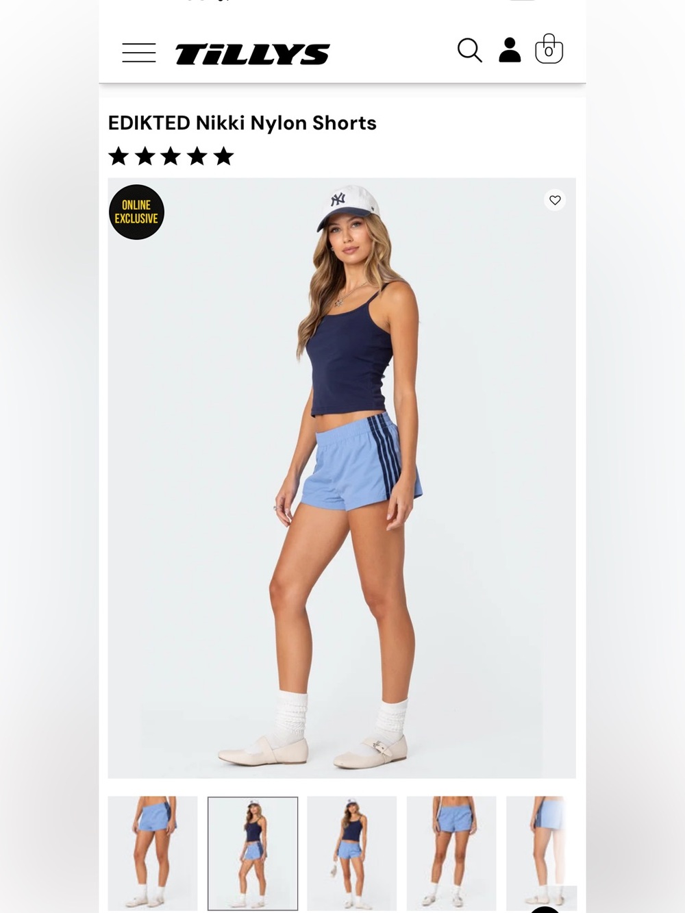 Edikted Light Blue Athletic Shorts with Navy Stripes